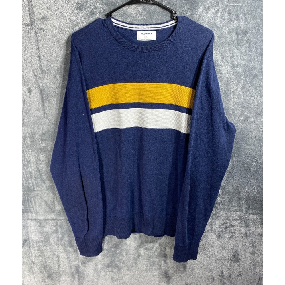 Old Navy Sweater  Men XL Blue Knit Crew Neck Pullover Long Sleeve Cotton Preppy